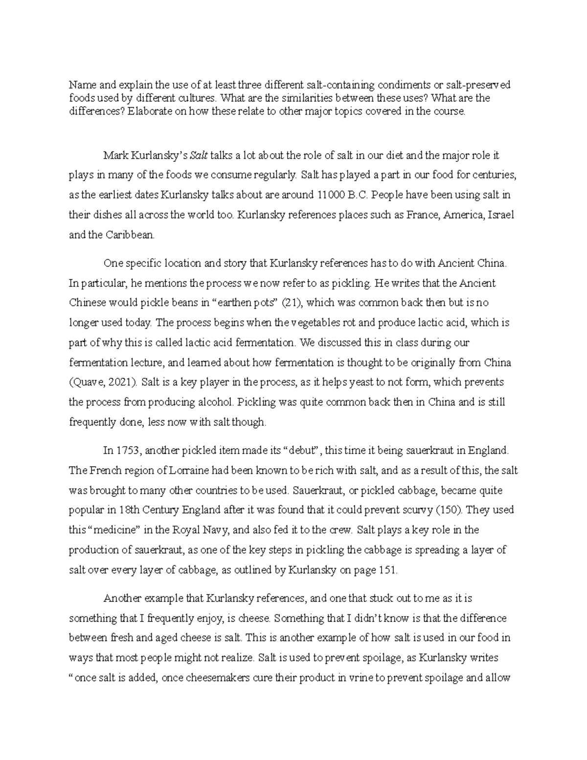 Salt Response Paper - Name and explain the use of at least three ...