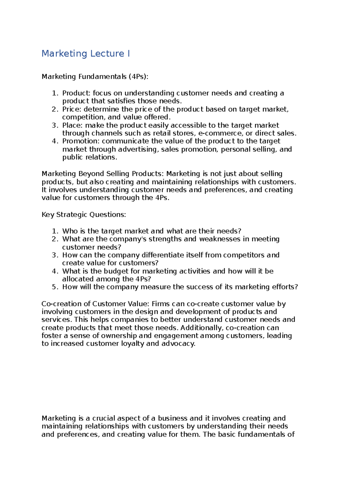 MKTG1203-Lecture 1 - Notes on the first lecture in MKTG1203 - Marketing ...