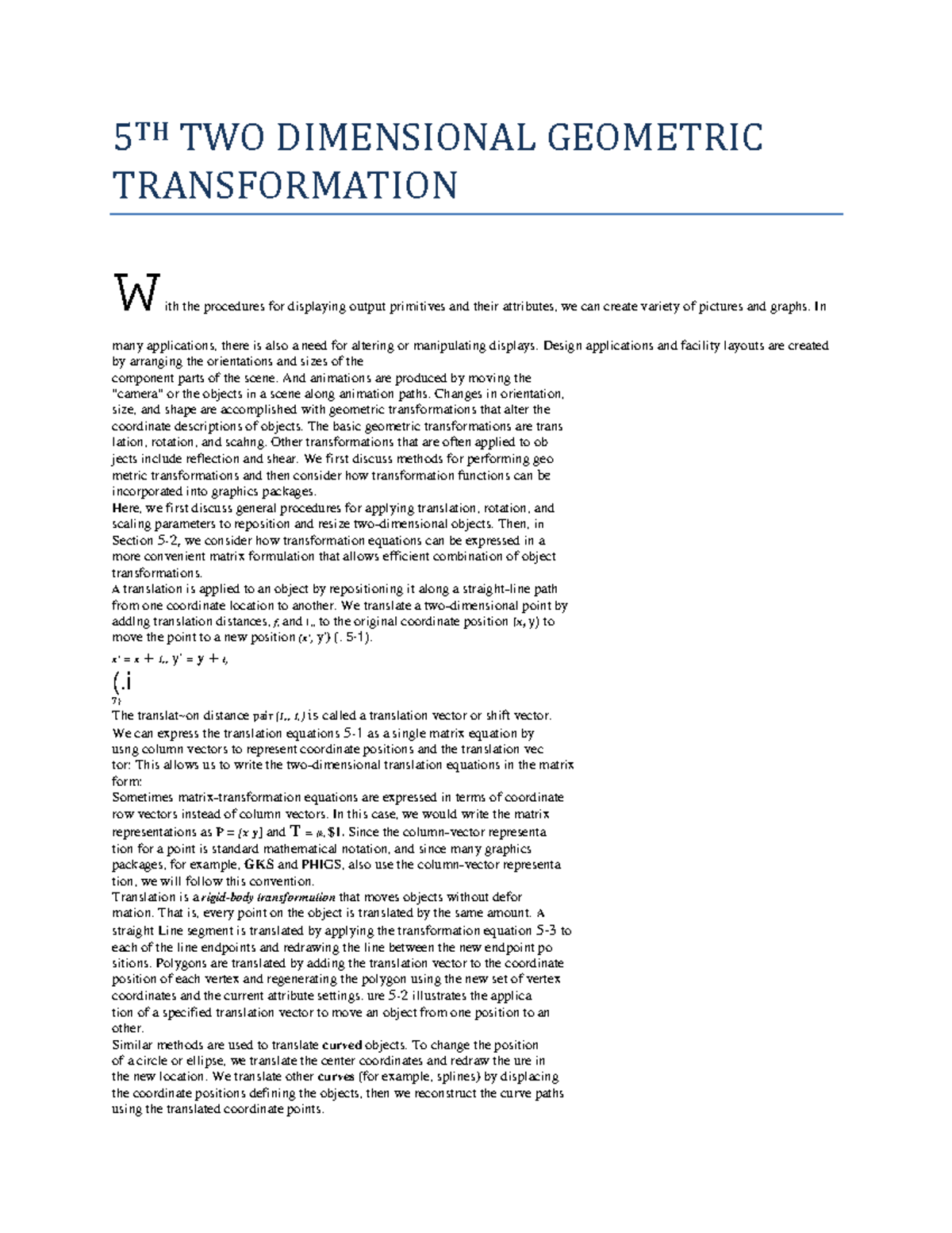 5TH TWO Dimensional Geometric Transformation 5 TH TWO DIMENSIONAL