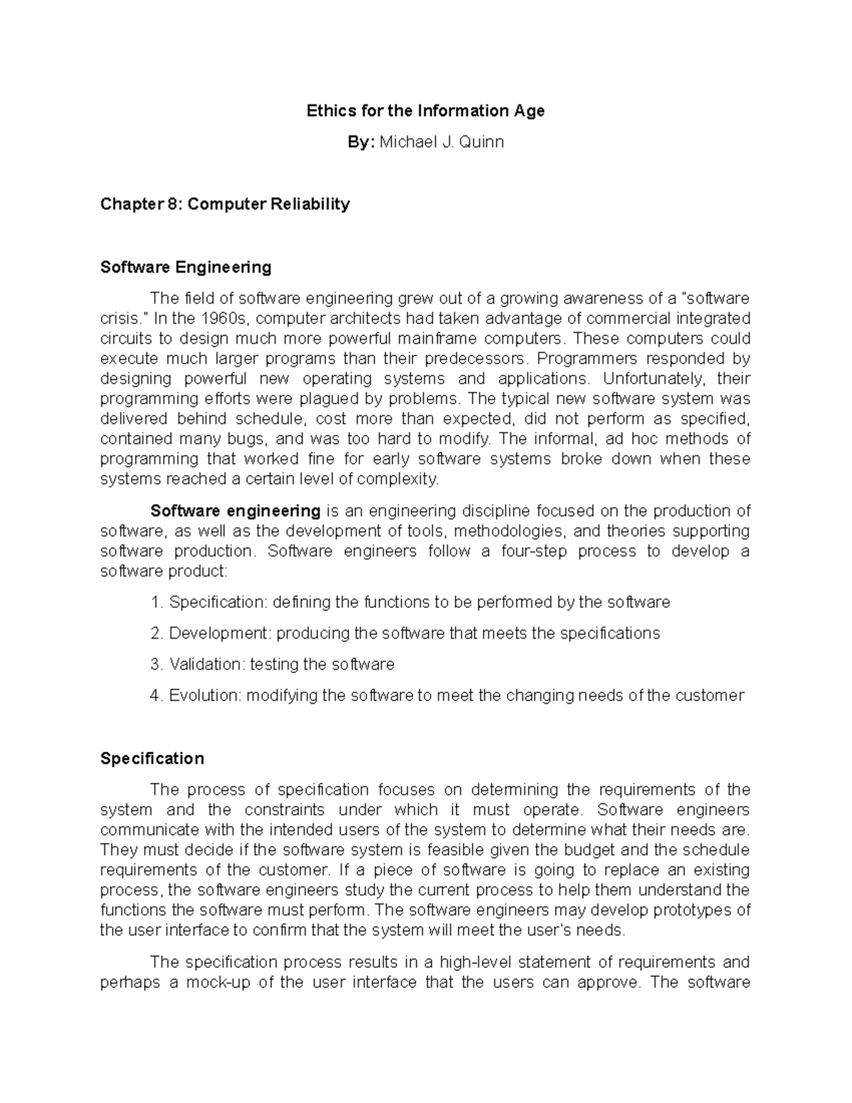 Computer Reliability Software Engineering Chapter 8 - Ethics for the ...