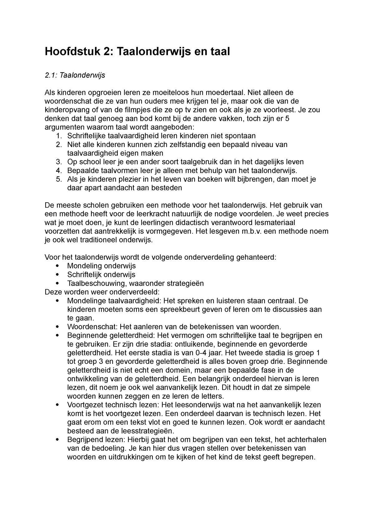 Samenvatting Taal A1 - Basiskennis Taalonderwijs - Hoofdstuk 2 ...