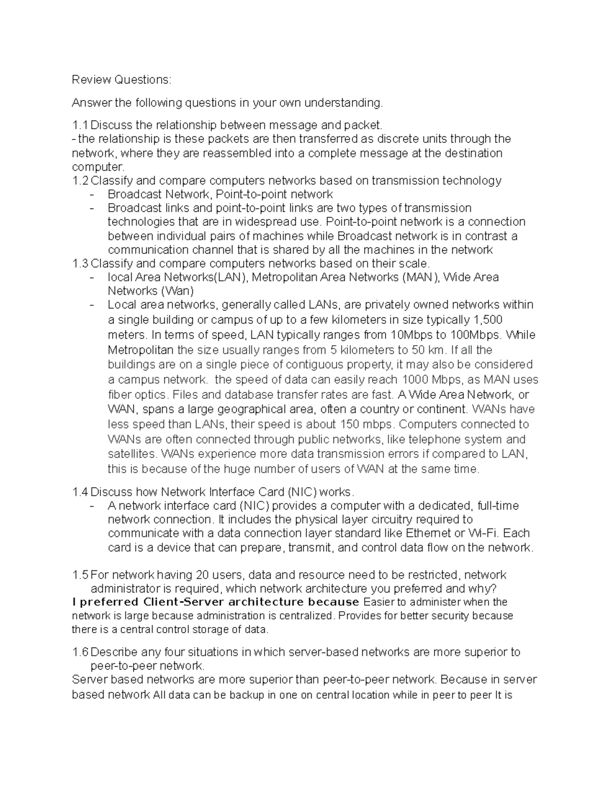 Review Questions.docx - Review Questions: Answer the following ...