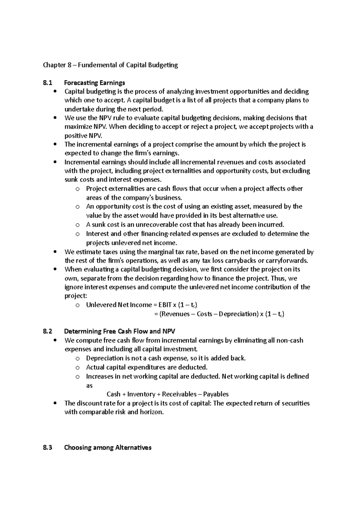 Chapter 8 - Fundamentals of capital budgeting - BE210 - Chapter 8 ...