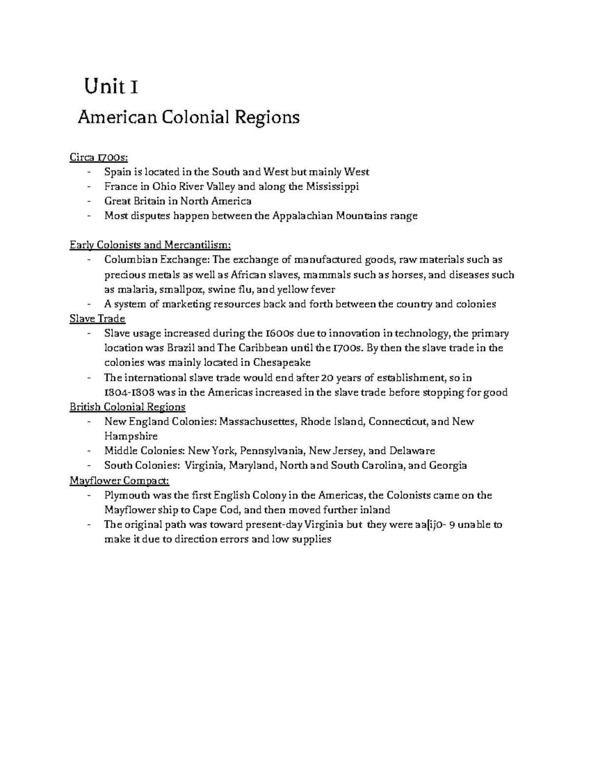 UNIT1 - Overview of APUSH Unit 1 - Unit 1 American Colonial Regions ...