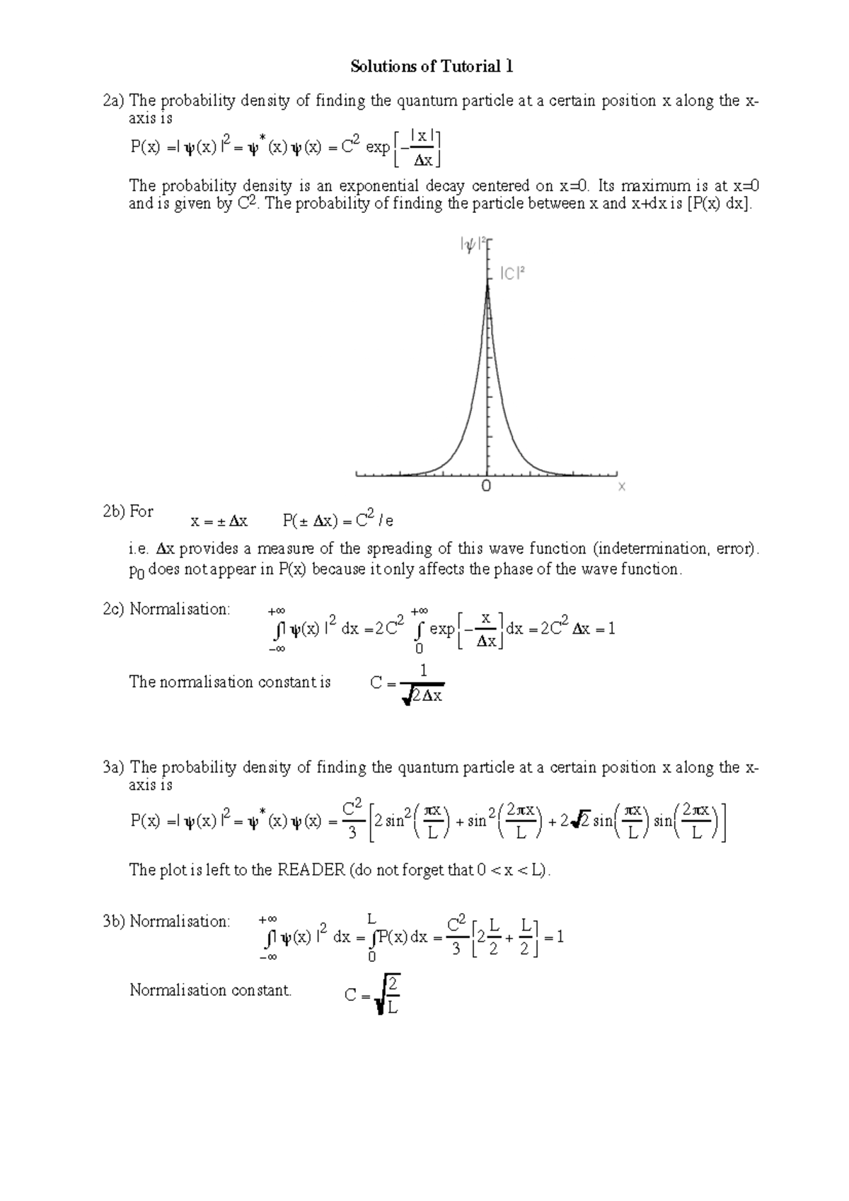 Quantum Physics Tutorial 1 - Solutions - Solutions of Tutorial 1 2a ...