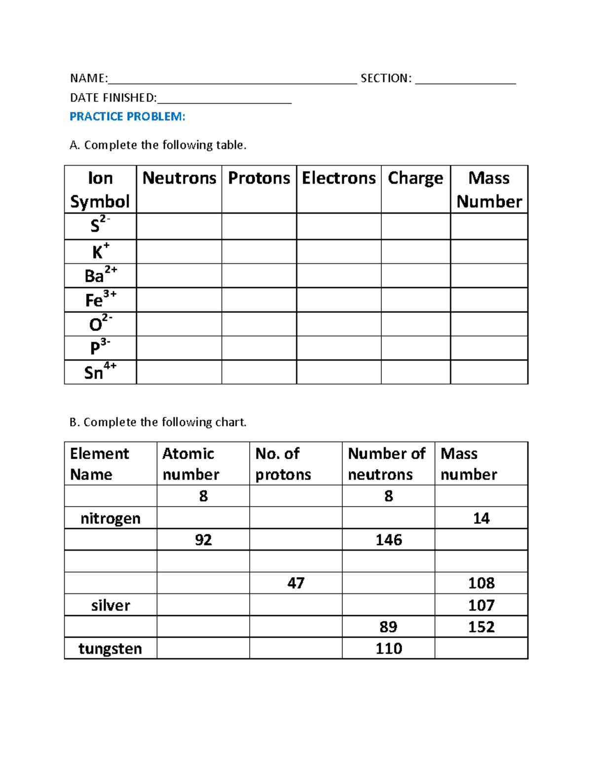 Practice Problem GEN CHEM - NAME ...