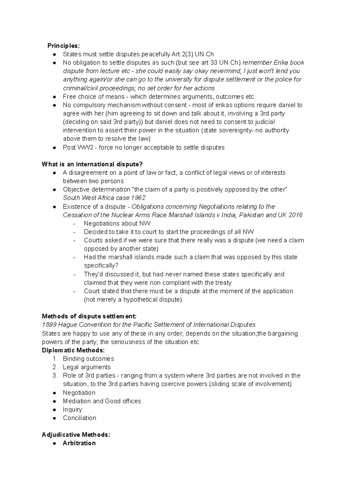 International Dispute Settlement - Principles: States must settle ...