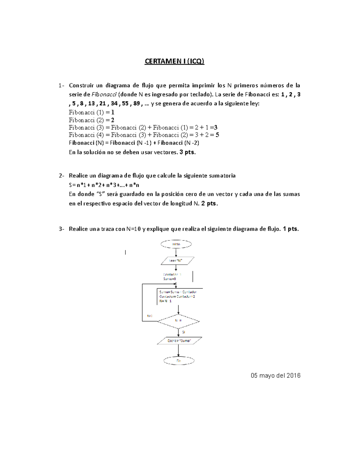 Examen 5 Mayo 2016, Preguntas - CERTAMEN I (ICQ) 1- Construir Un ...