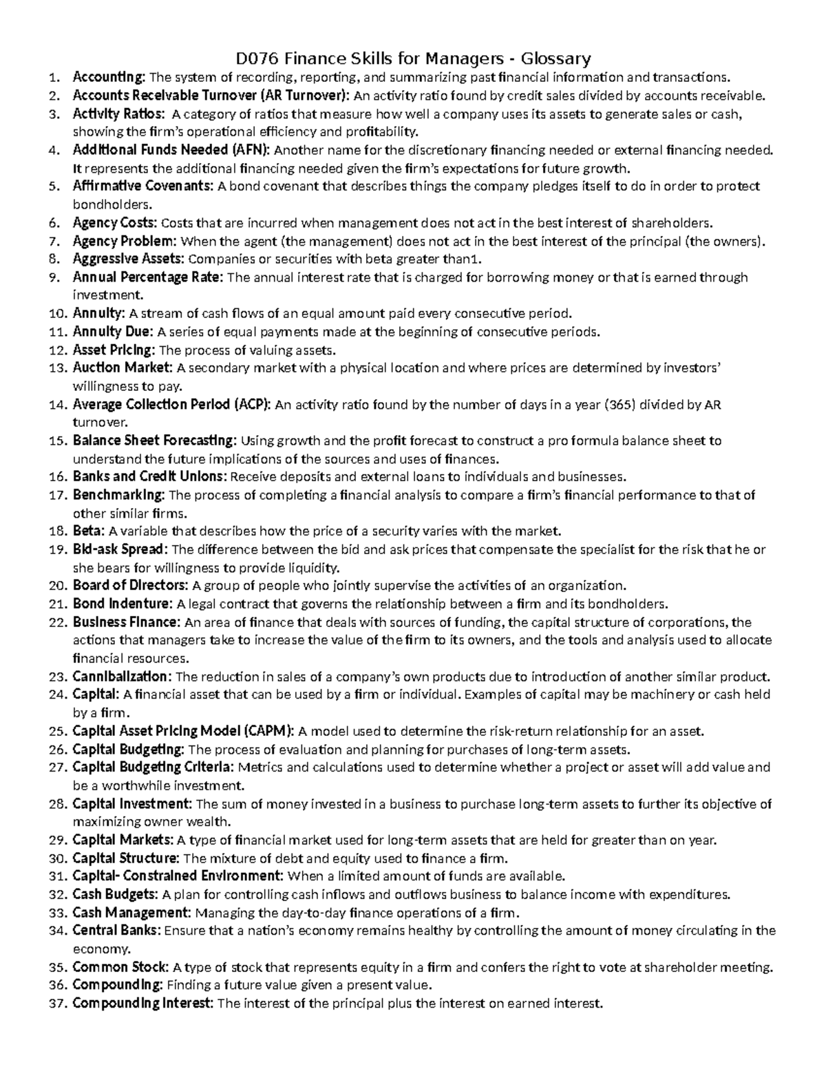 D076 - Glossary - Course Terminology - Accounting: The system of ...