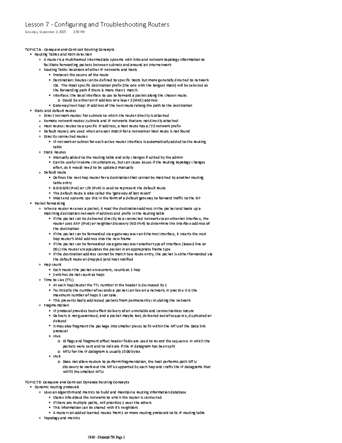C480 - Lesson 7 - Notes from Comptia books and outside sources. For ...