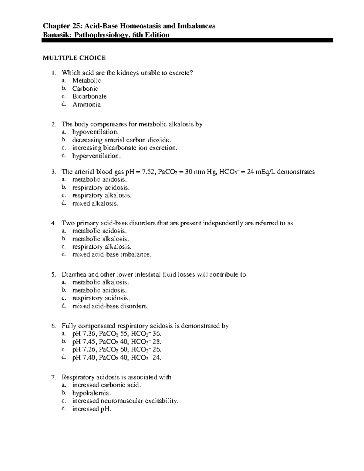 Ch 25 Question - None - Chapter 25: Acid-Base Homeostasis and ...