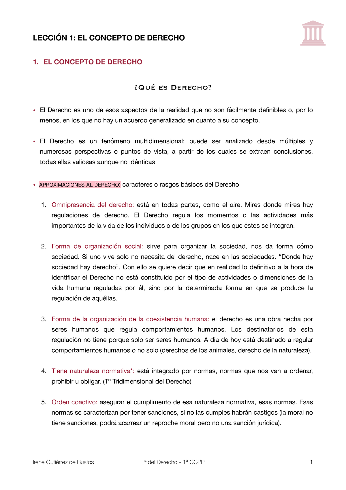 Lección 1 - LECCIÓN 1: EL CONCEPTO DE DERECHO 1. EL CONCEPTO DE DERECHO ...