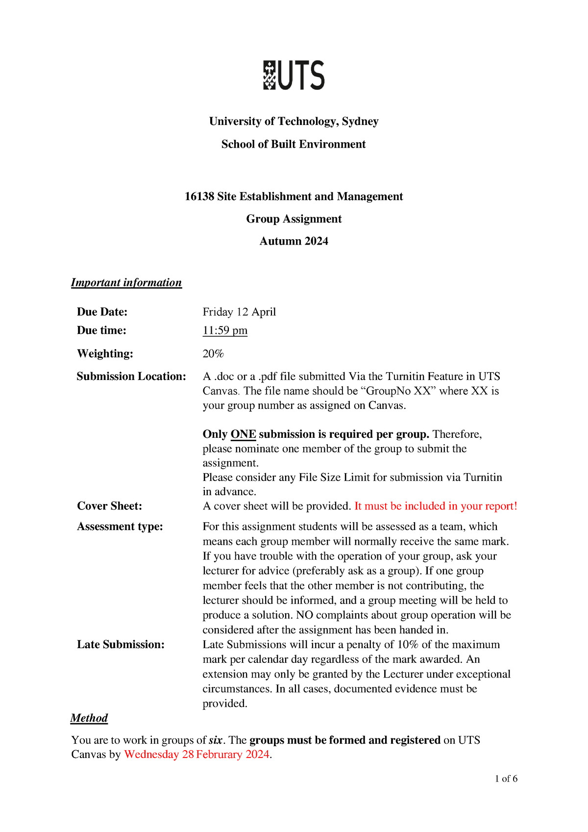 Site Establishment and Management Case project brief 2024 University