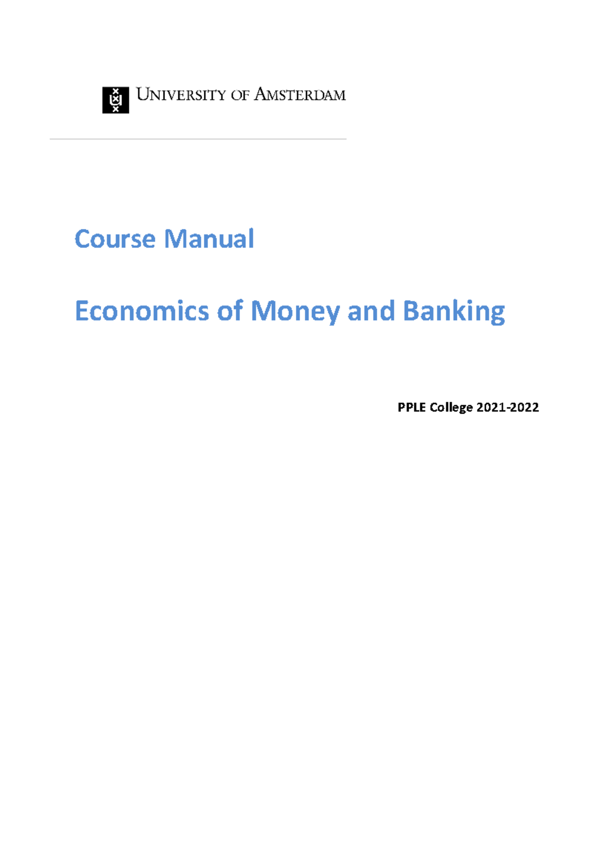 Syllabus Economics of Money and Banking 20212022 Course Manual