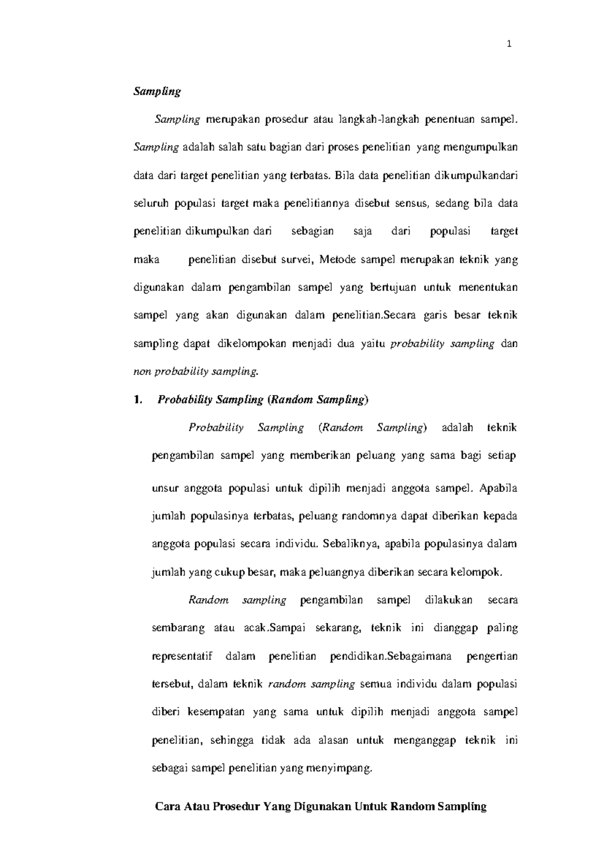 Random Sampling dan NON Random Sampling - Sampling Sampling merupakan ...