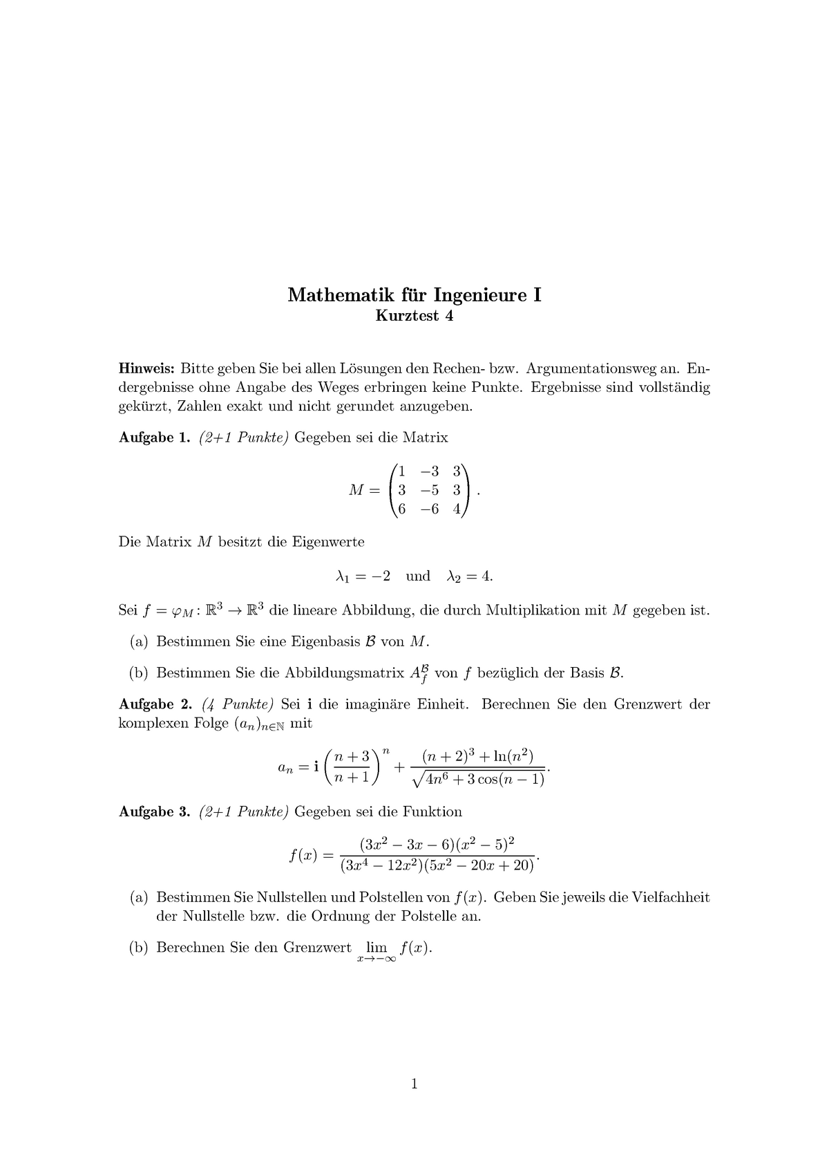 KT1-2 9 - Kurztest/Online Klausur Mathe Für Ingenieure - Fakult ̈at Fur ...