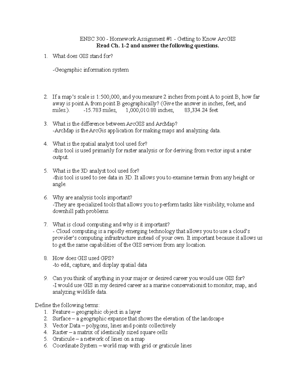GIS Practice Material/ Homework for chapter 1 and 2 - ENSC 300 ...
