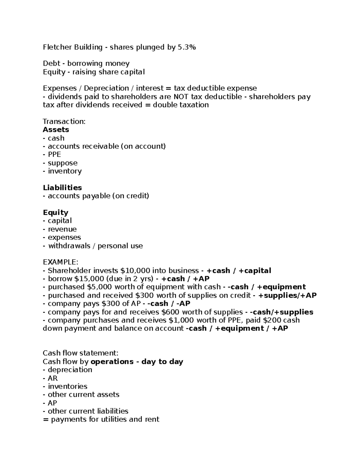 Accounting notes Fletcher Building shares plunged by 5 Debt