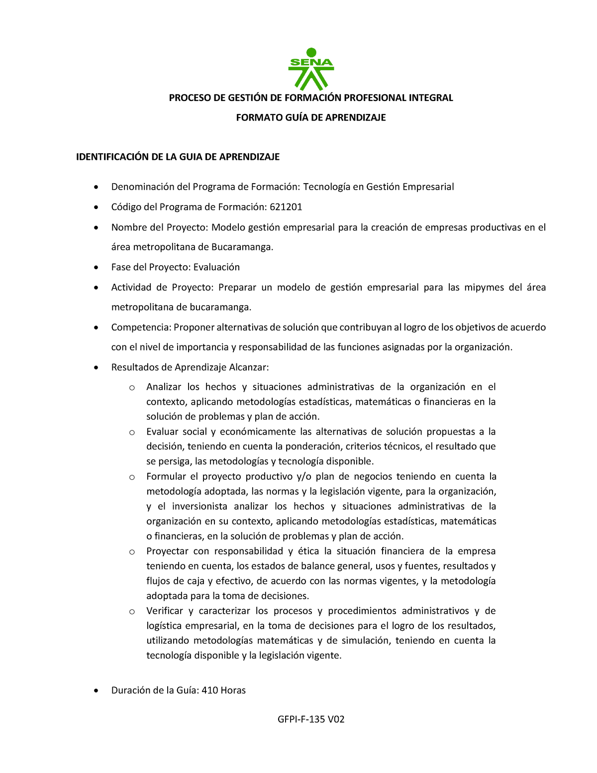 GFPI-F-135 Guiade Aprendizaje Actualizada - PROCESO DE GESTI”N DE ...