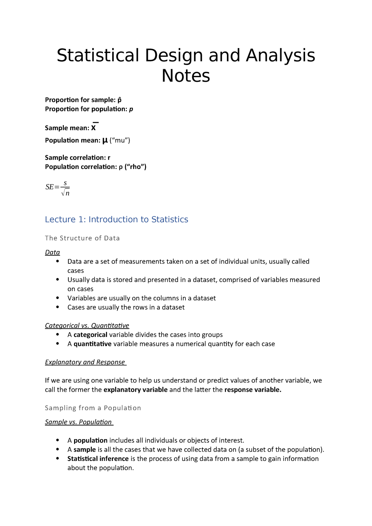 Statistical Design And Analysis Notes Studocu