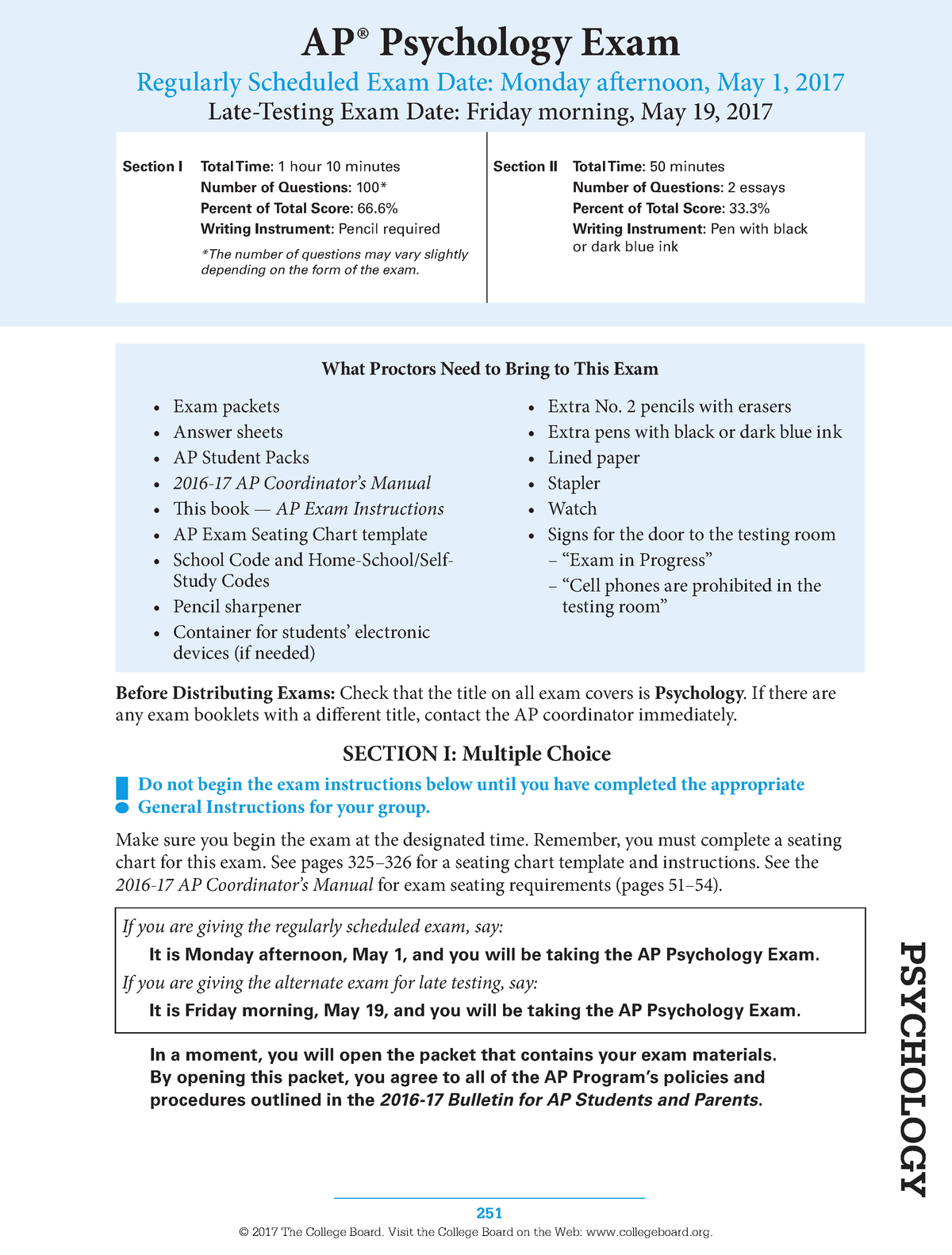 Ap exam instructions psychology 251 PSYCHOLOGY What Proctors Need to