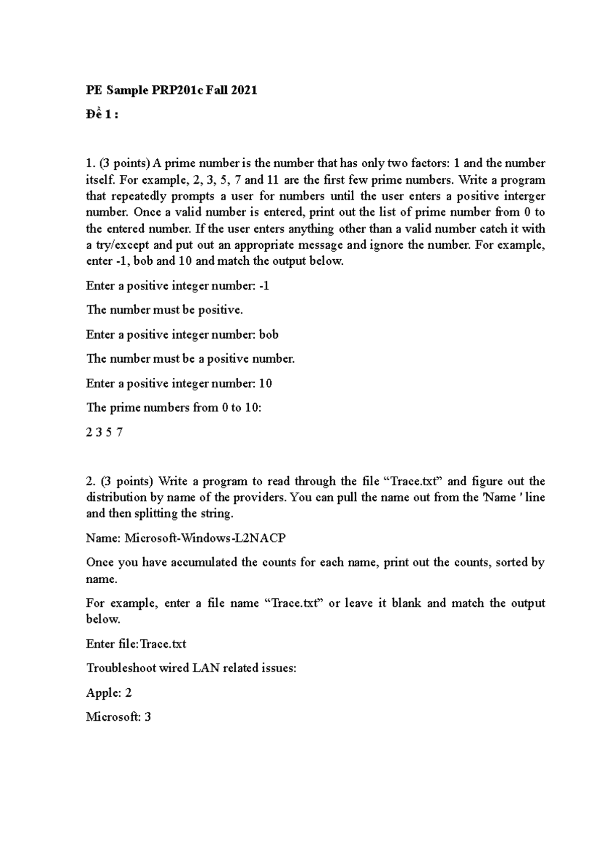 Practical exam Python Sample Fall 2021 - PE Sample PRP201c Fall 2021 Đ ...