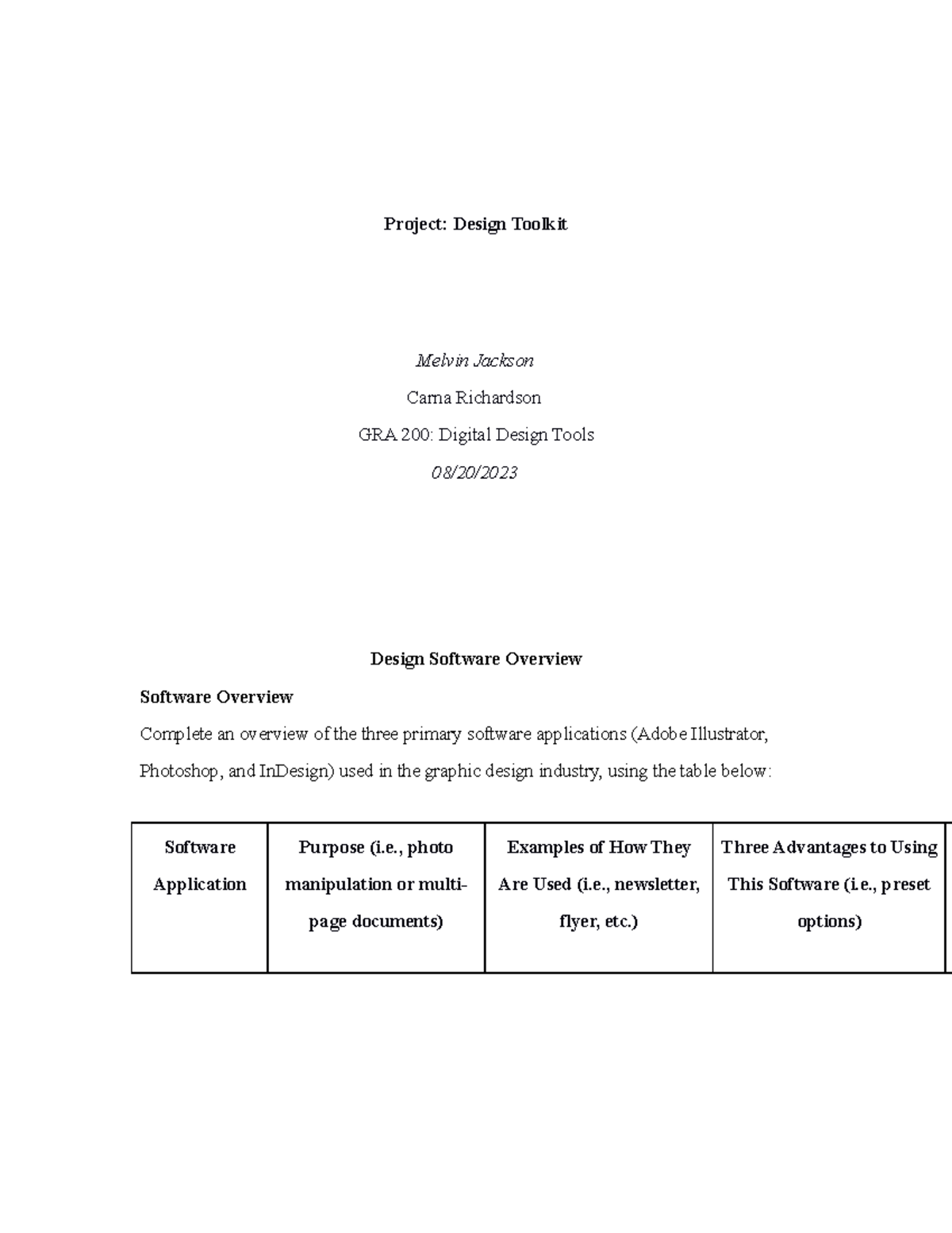 Project Template, Module Three Milestone, Jackson Project Design