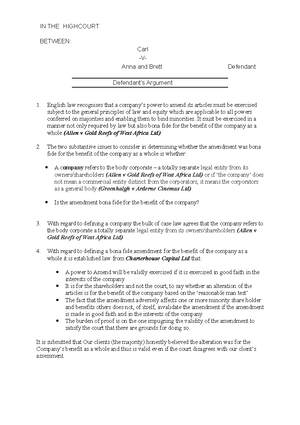 Assignment - course notes for lecture - The liquidator wishes to claim ...
