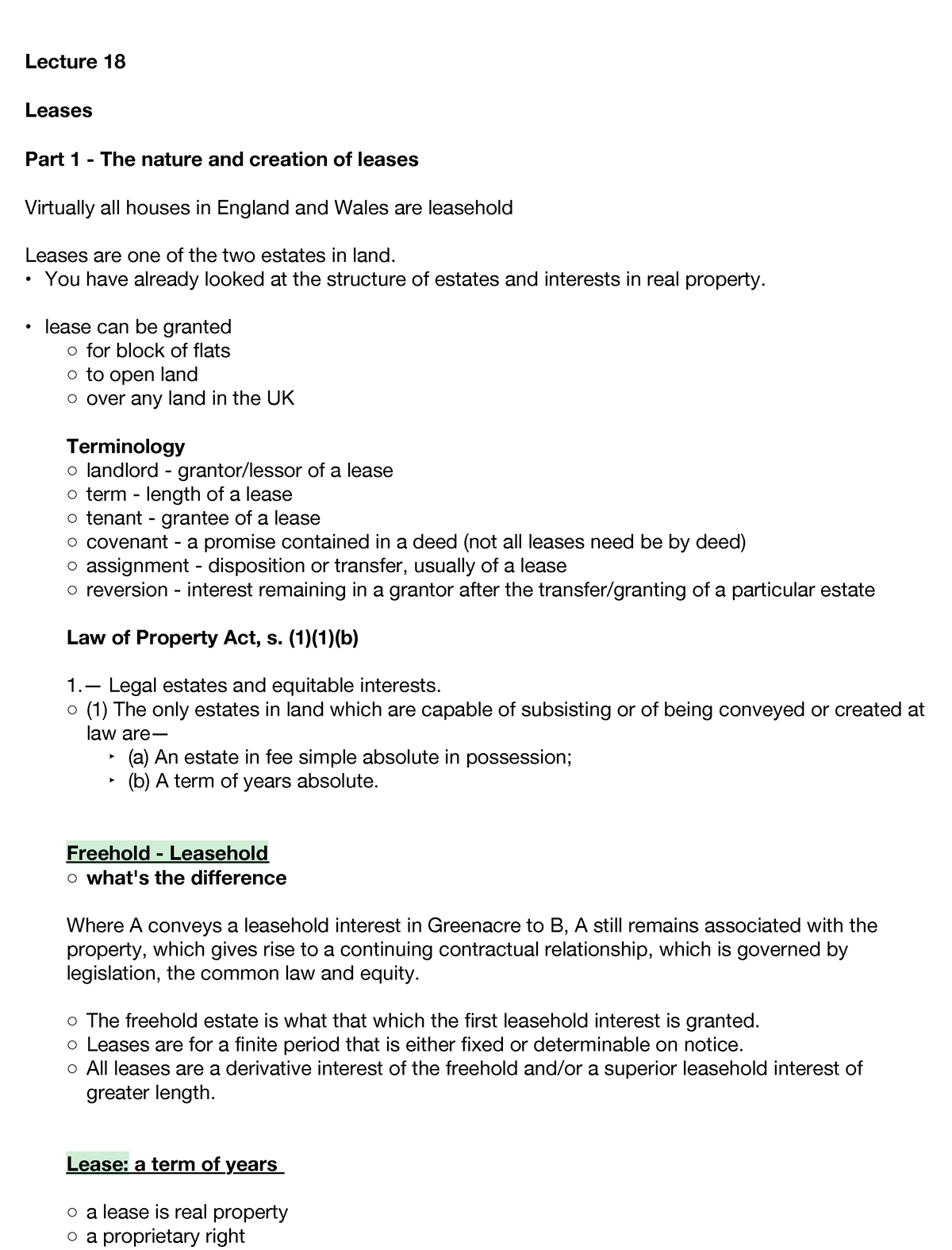 Types of Leases - Lecture 18 Leases Part 1 - The nature and creation of ...