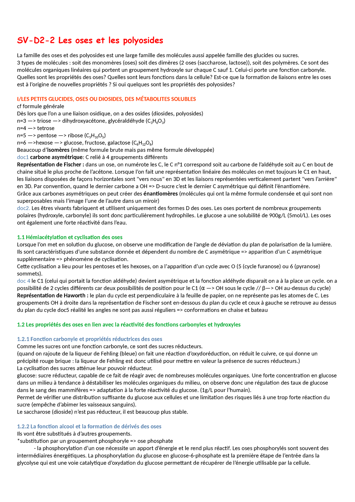 SVD2 Oses - Cours De Prépa BCPST - SV-D2-2 Les Oses Et Les Polyosides ...