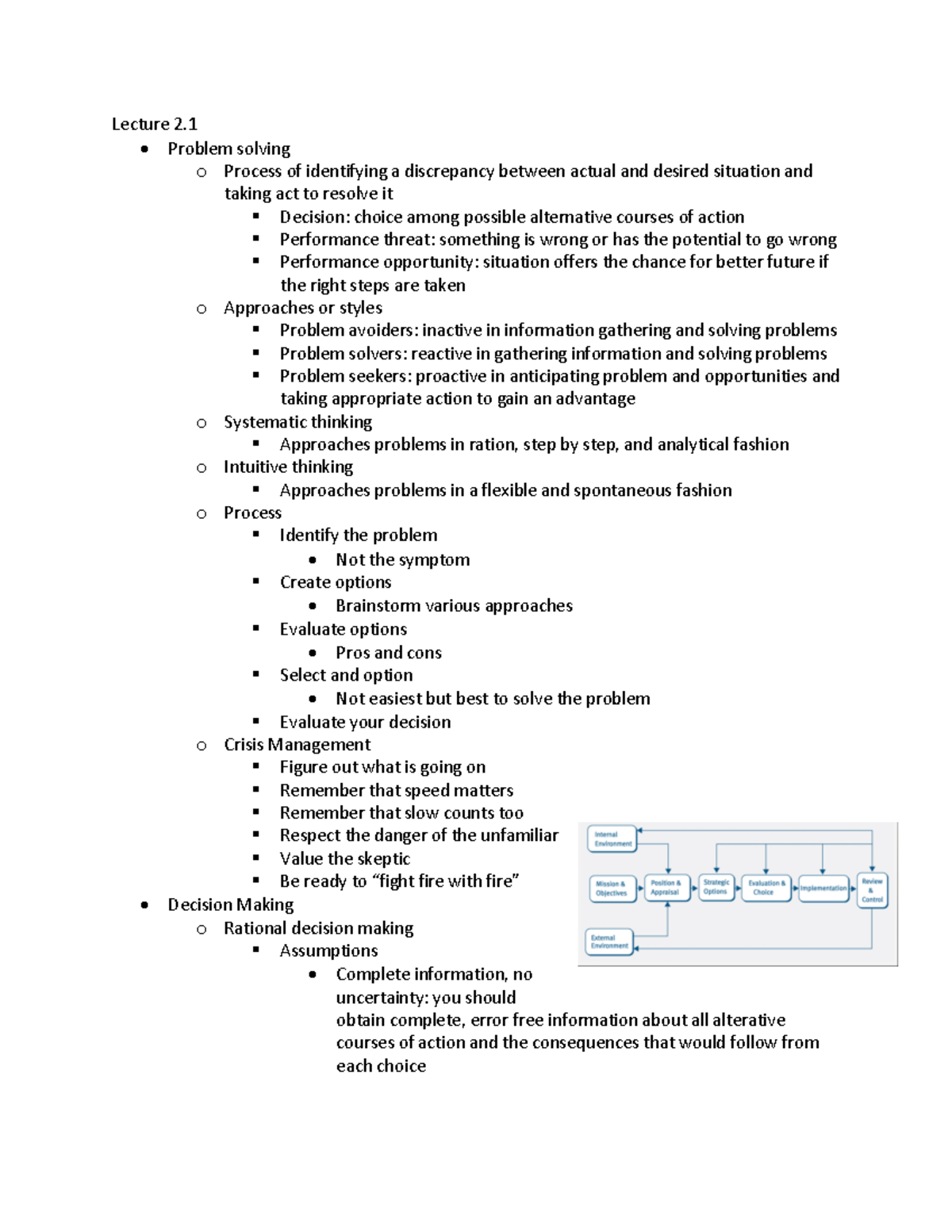 MGT Exam 2 - Lecture Notes - Lecture 2. - Problem solving o Process of ...