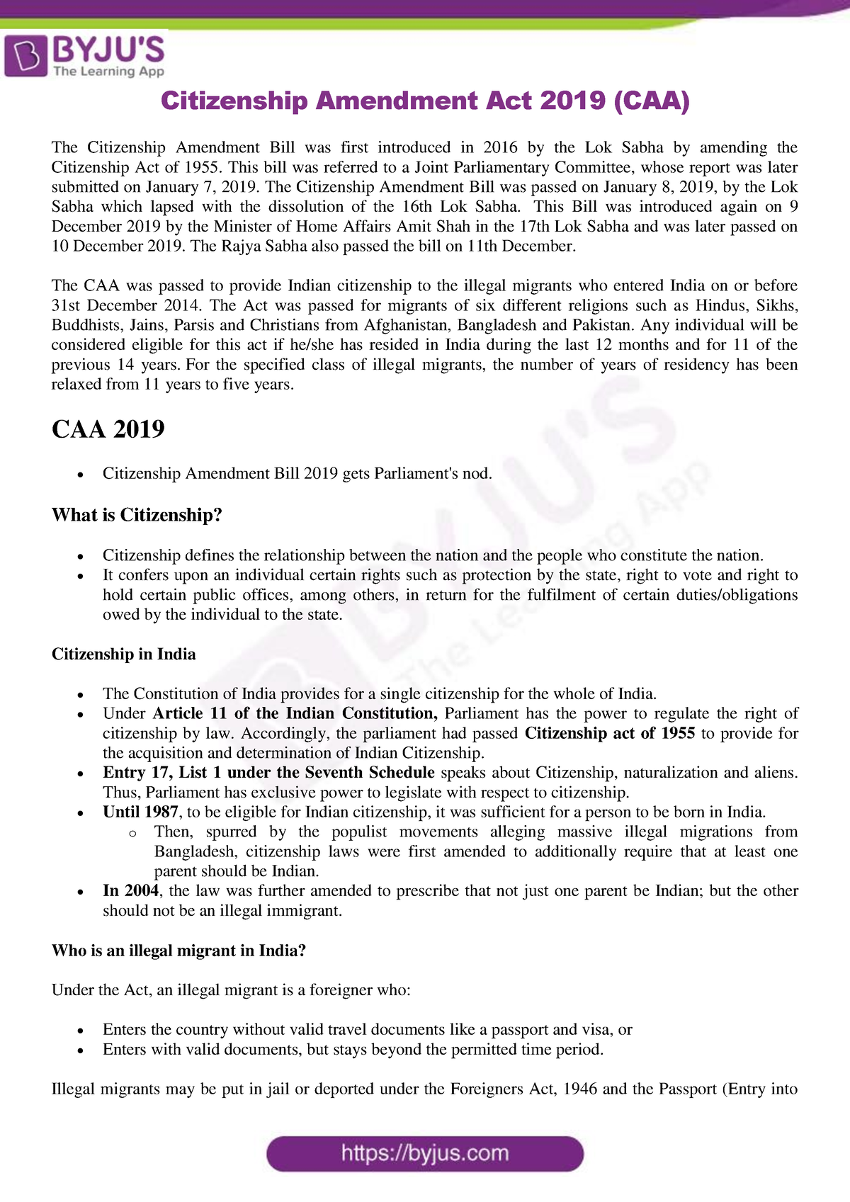 citizenship amendment act 2019 essay