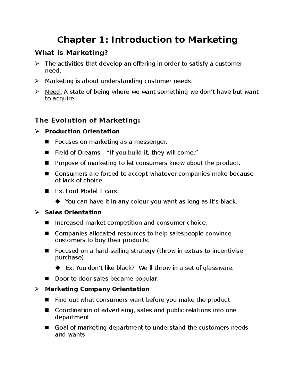 Chapter 1 - Coarse Notes - Chapter 1: Introduction to Marketing What is ...
