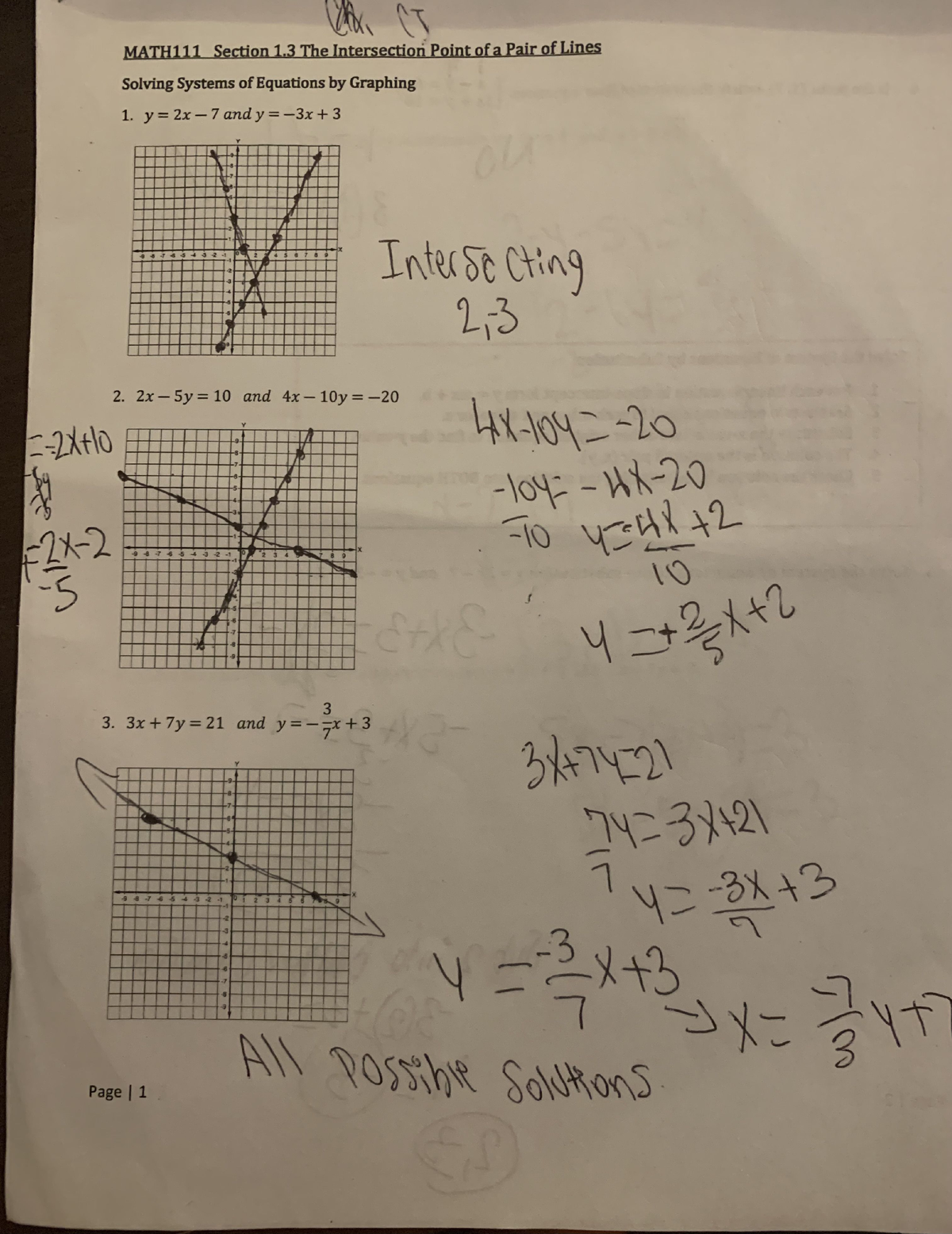 The Interesection Point Of A Pair Of Lines - Math 111 - Studocu