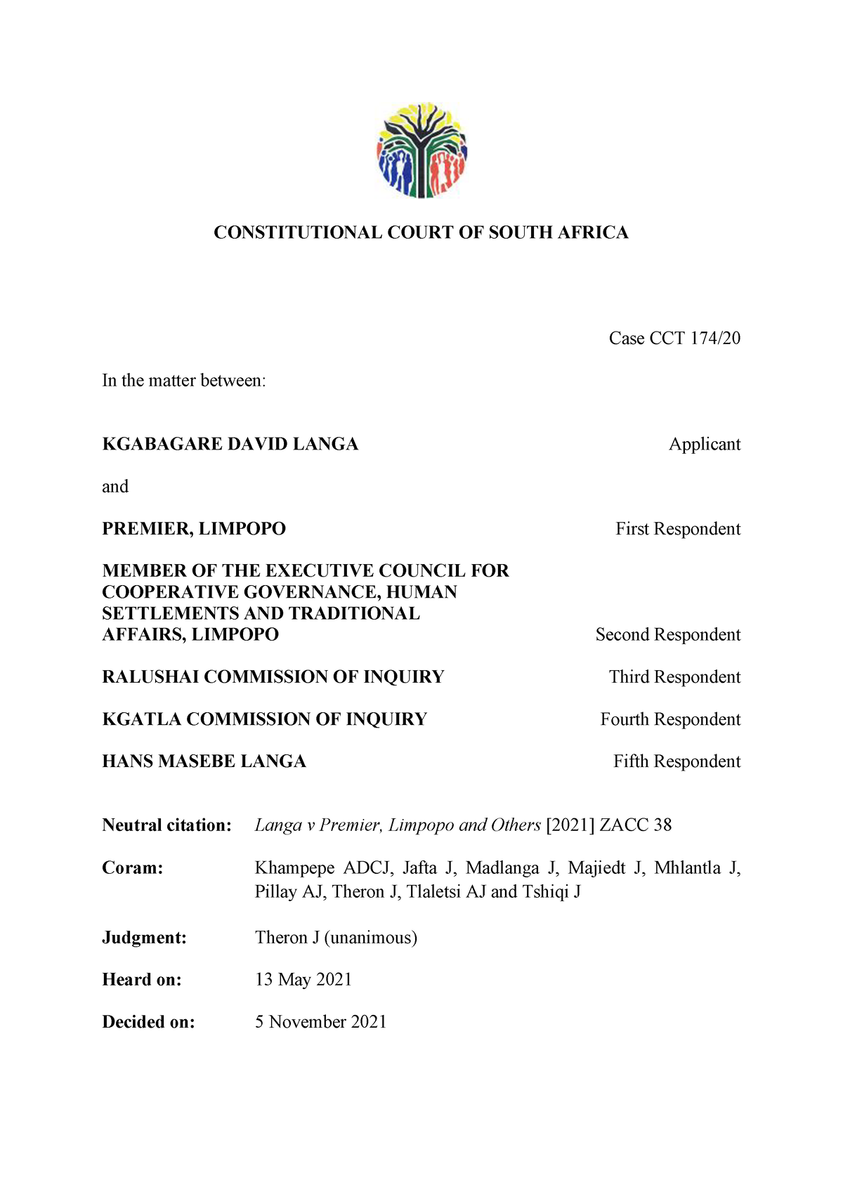 langa v premier limpopo - CONSTITUTIONAL COURT OF SOUTH AFRICA Case CCT ...