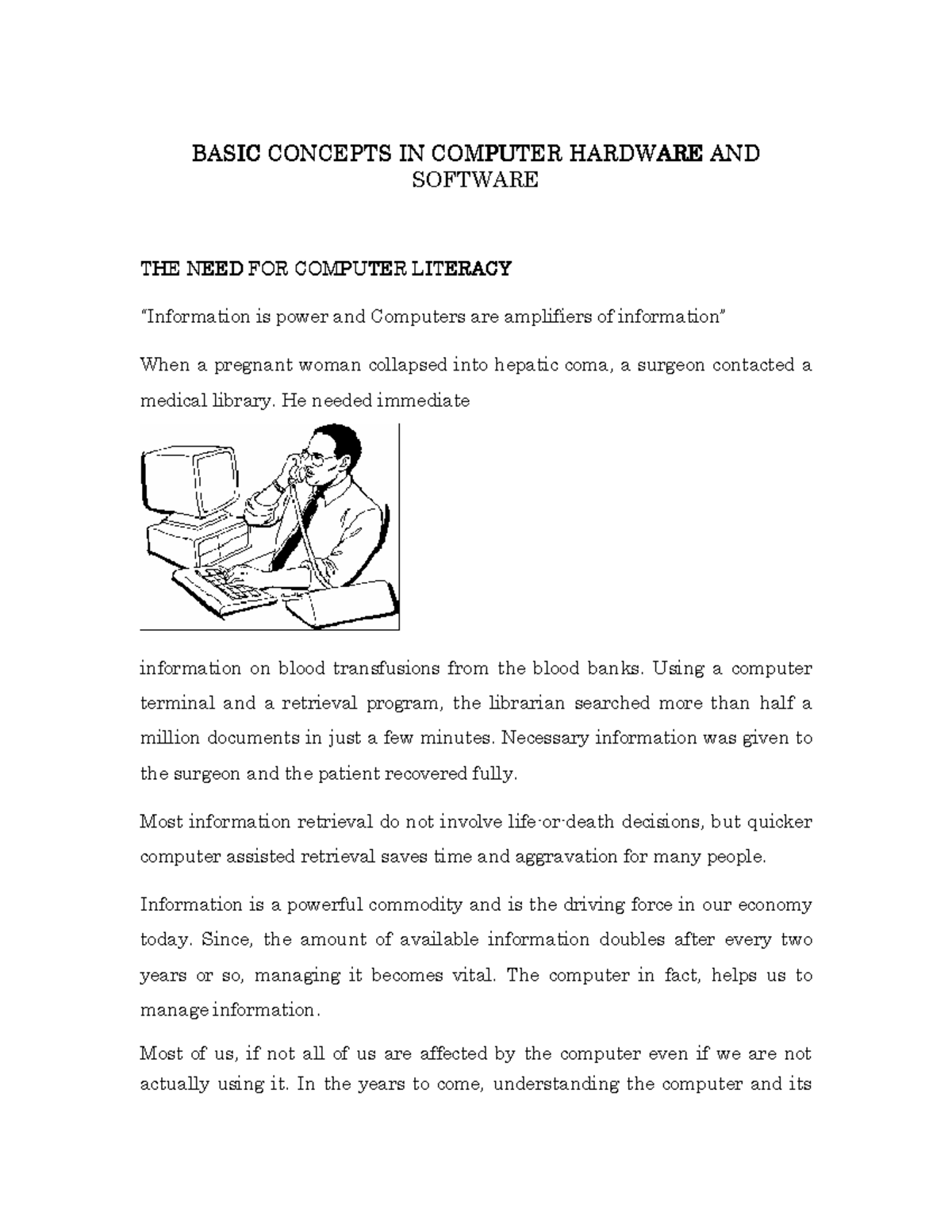 Basic Concepts in Computer Hardware and Software - computer science ...