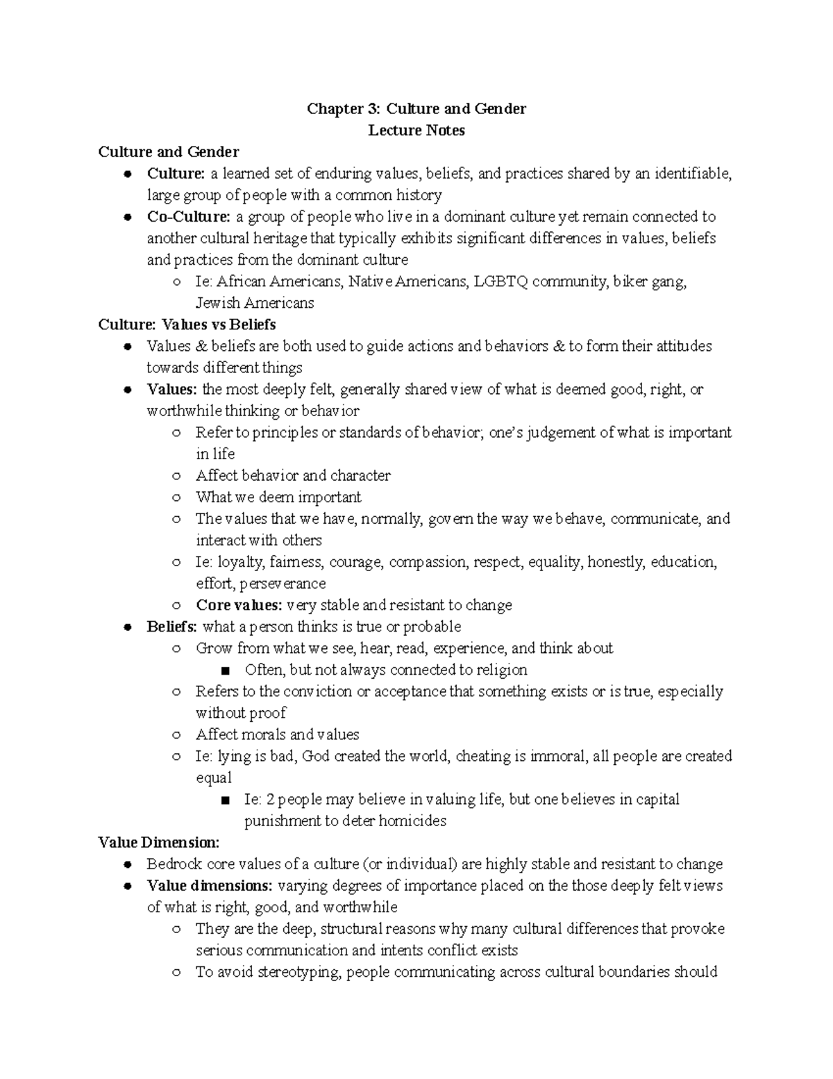 Chapter 3 Lecture Notes - Chapter 3: Culture and Gender Lecture Notes ...