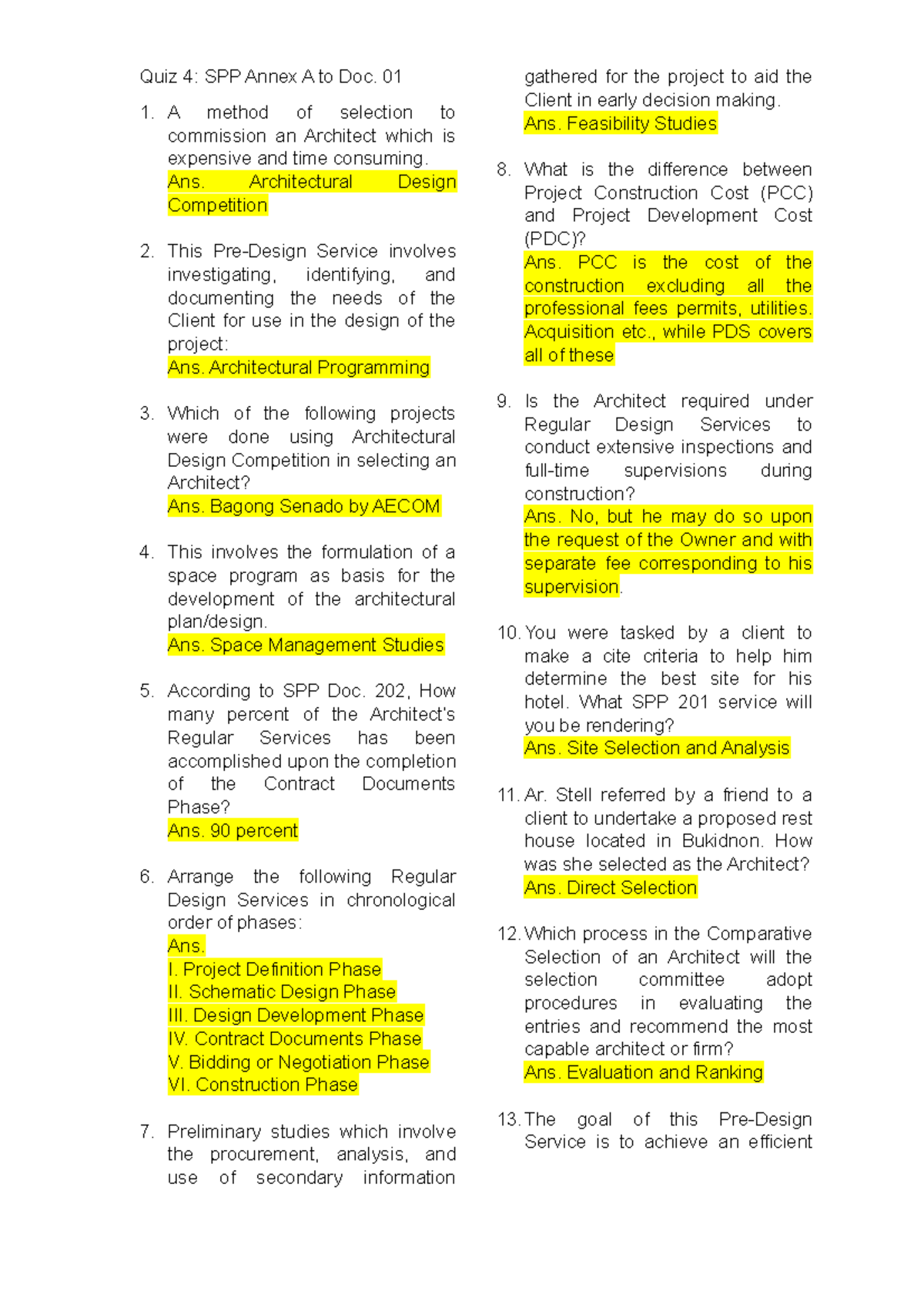 SPP Reviewer - SPP DOC. ANNEX A TO DOC. 03 ONLY - Quiz 4: SPP Annex A ...