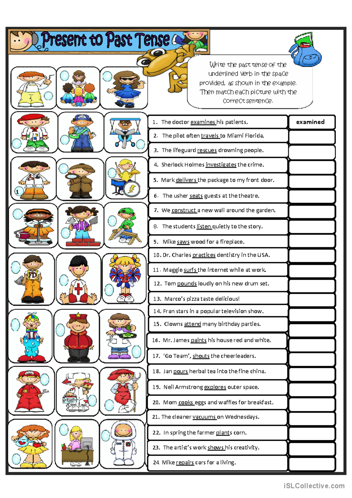 Simple Present tense to Simple Past tense Regular Verbs Mike saws