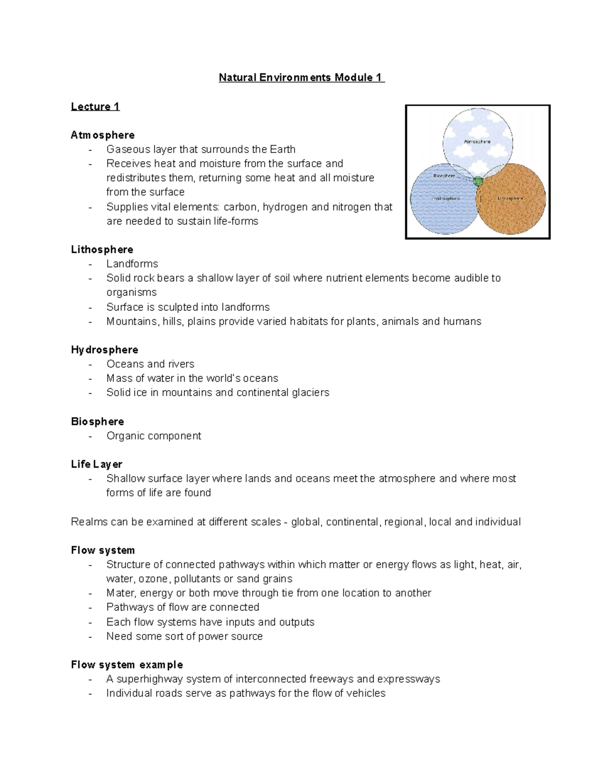 Natural Environments Lecture Notes 1-5 - Natural Environments Module 1 ...