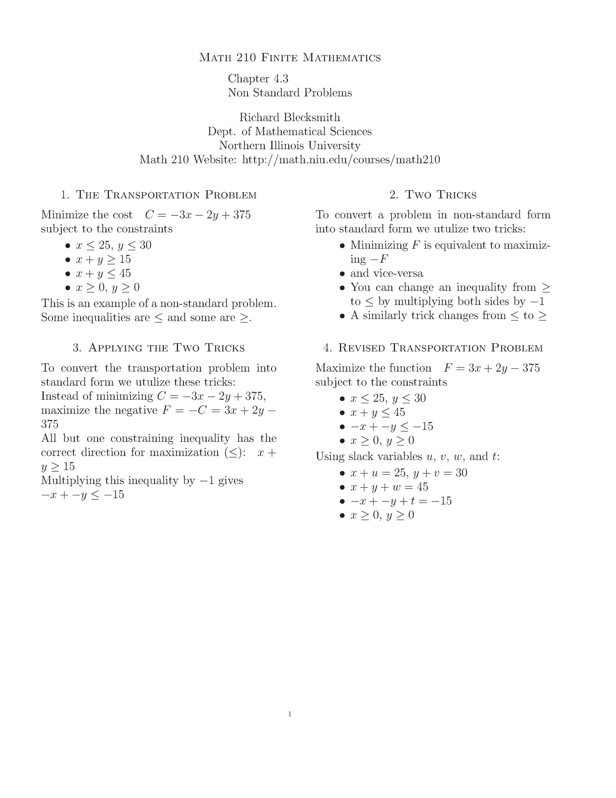 Lecture Notes Lectures 3 4 Math 210 Finite Mathematics Chapter 4 Non Standard Problems 9995