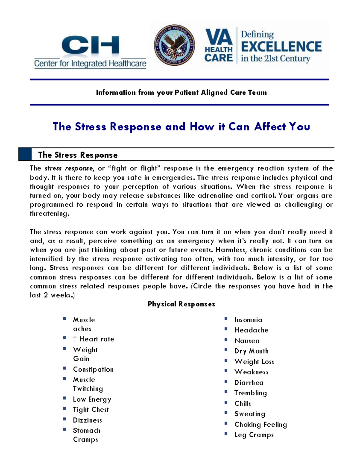 Upload 4 - stress related - Information from your Patient Aligned Care ...