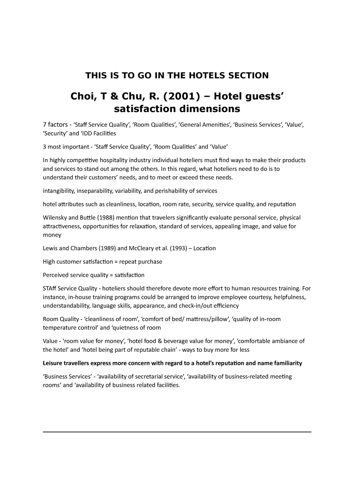 literature review on service quality in hotel industry
