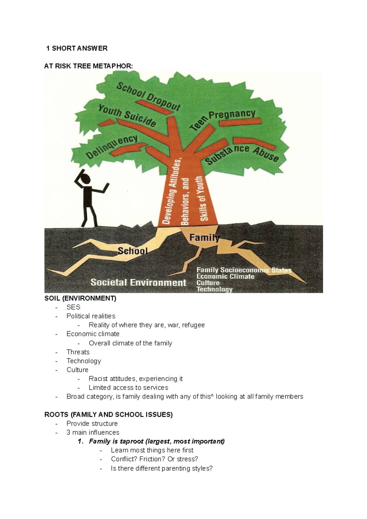 Review 1 SHORT ANSWER AT RISK TREE METAPHOR SOIL (ENVIRONMENT) SES