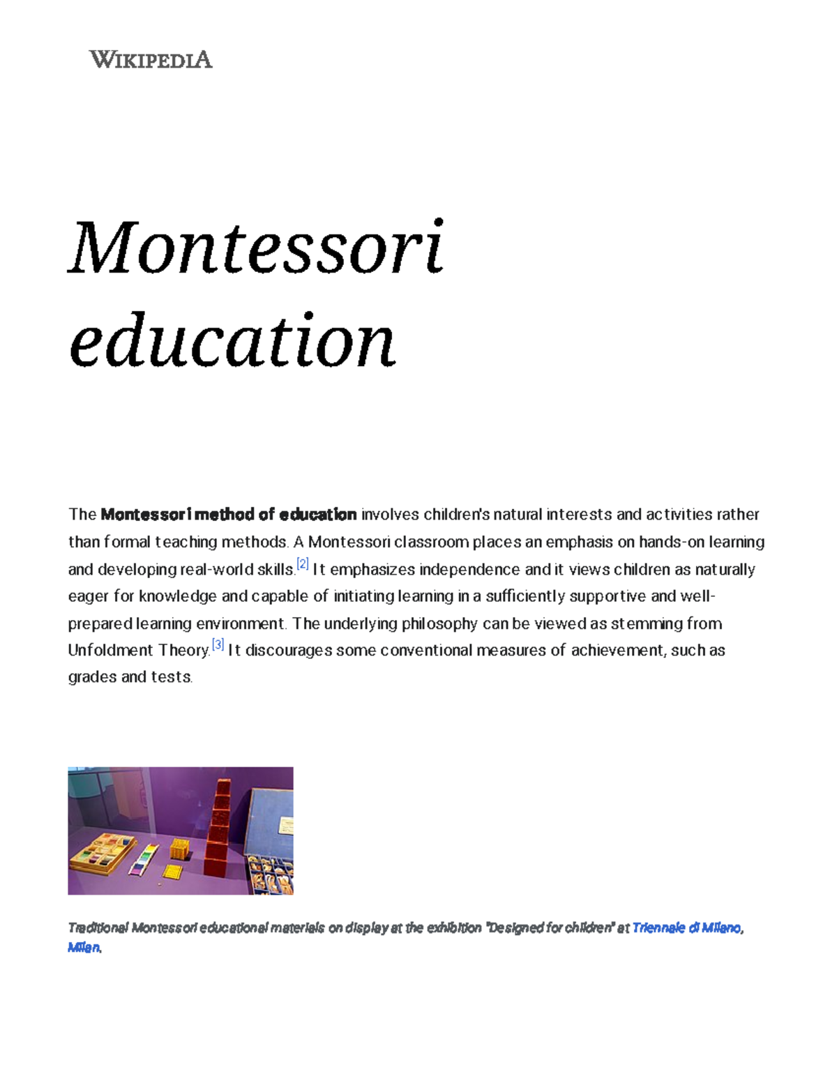 Montessori Education - Wikipedia - Montessori Education The Mo Nt E S S ...