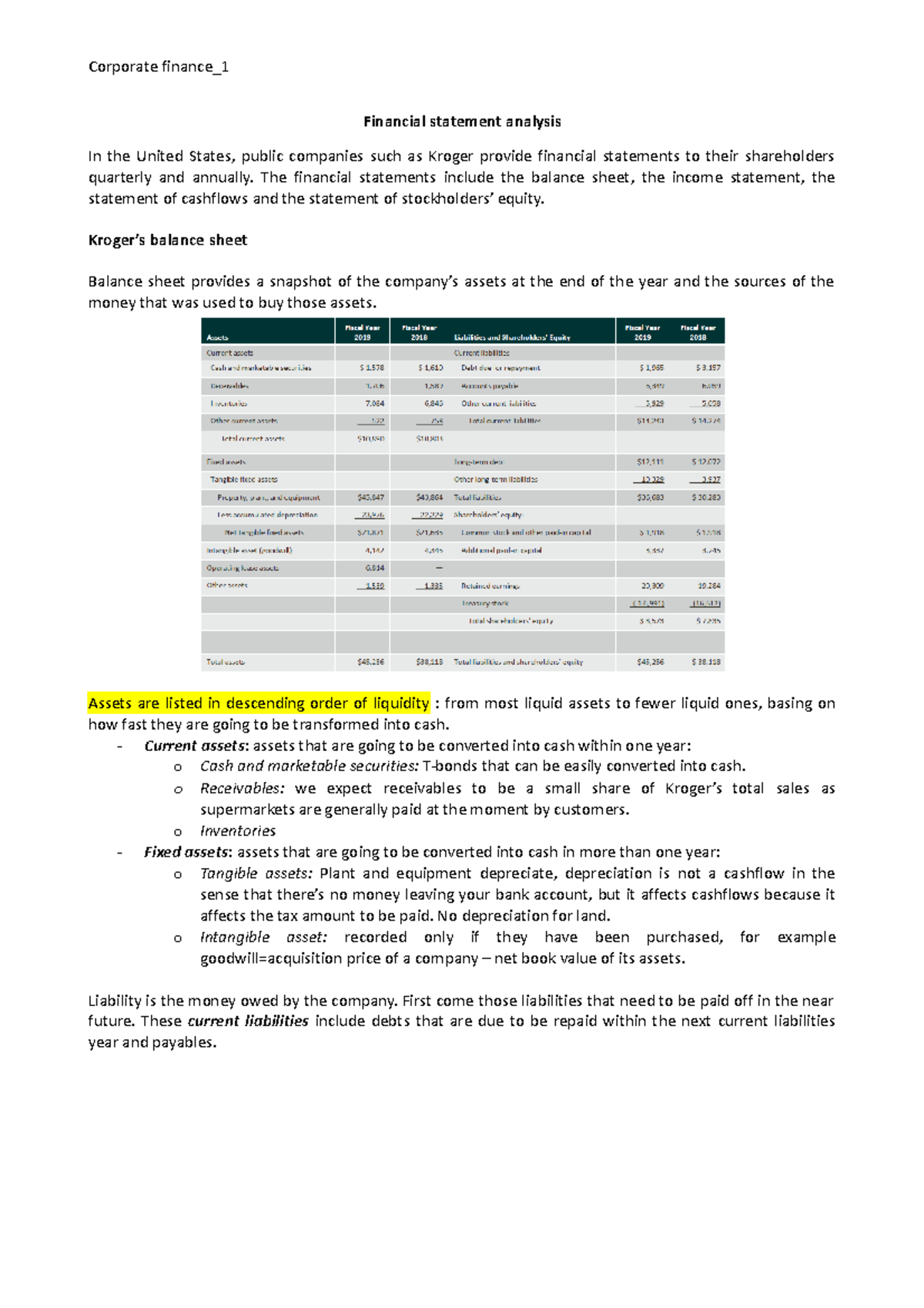 Corporate finance 2 - notes - Financial statement analysis In the ...