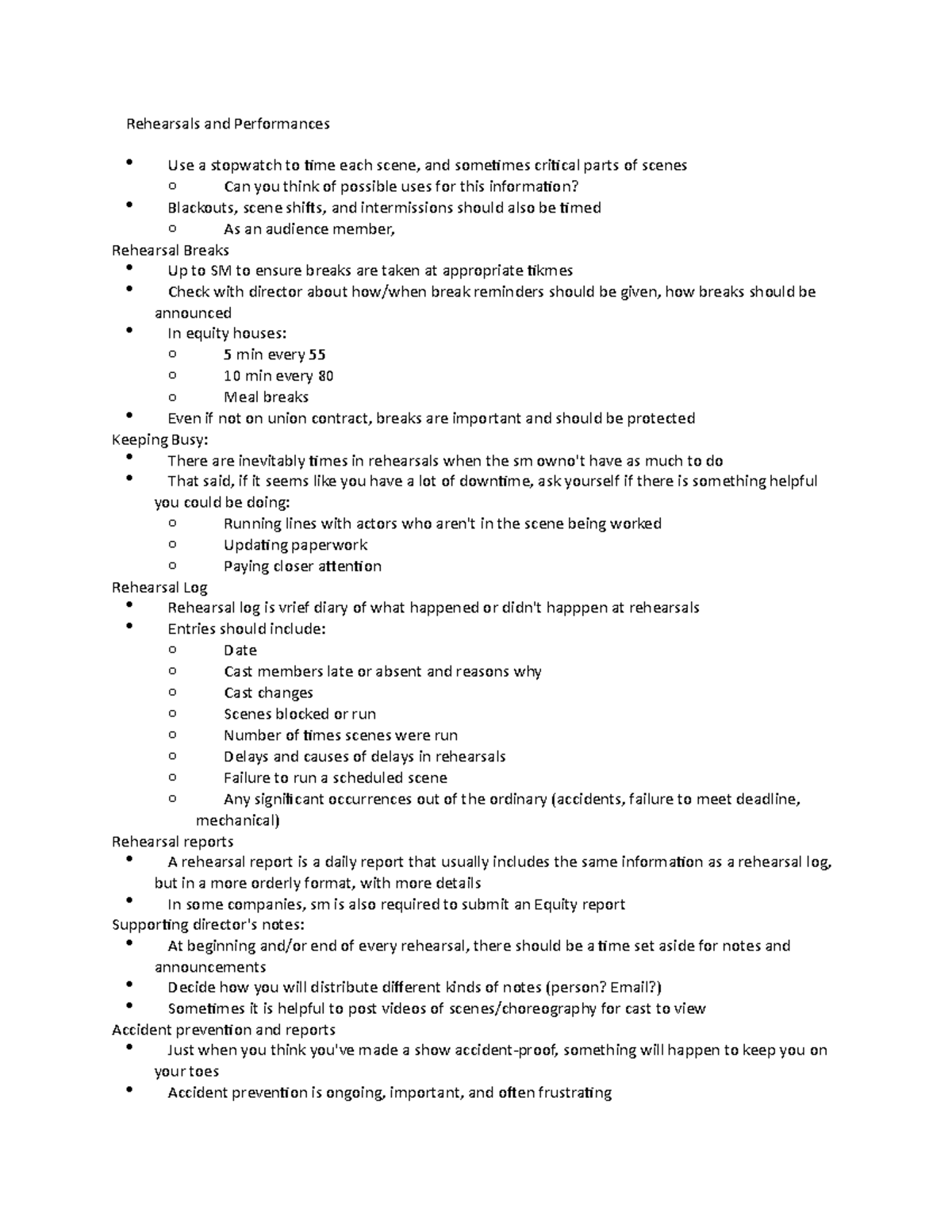 Stage Mgmt Rehearsals and Performances - Rehearsals and Performances ...