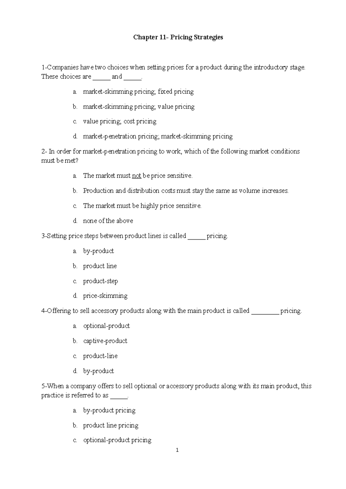 Chap 11Quizz nguyênlí Marketing - Chapter 11- Pricing Strategies 1 ...