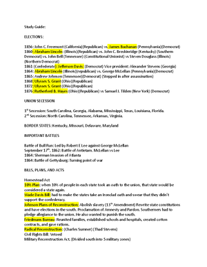 Reconstruction Notes - Dr. Clay Ouzts is the professor for this course ...