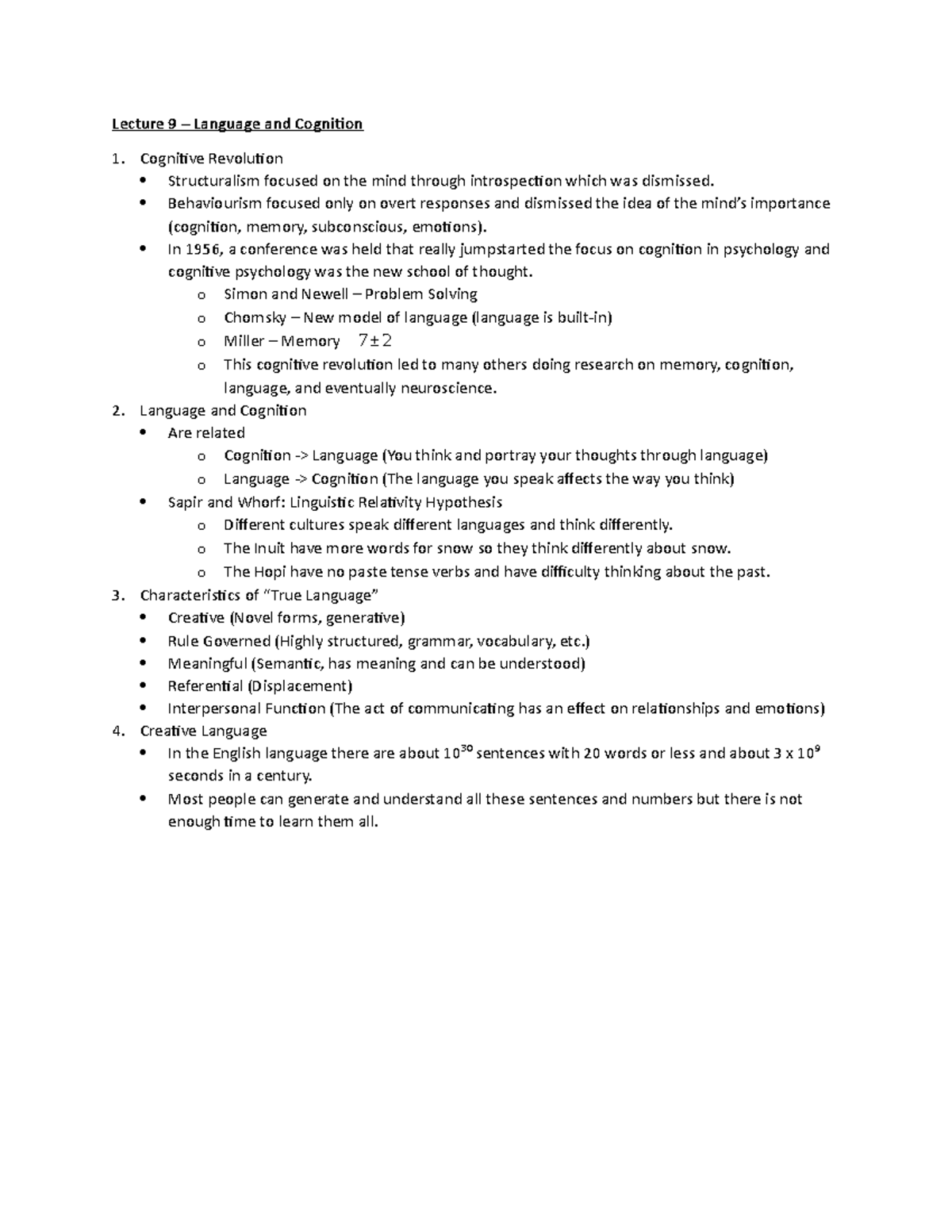 PSYC1010 - Lecture 9 – Language and Cognition - Lecture 9 – Language ...